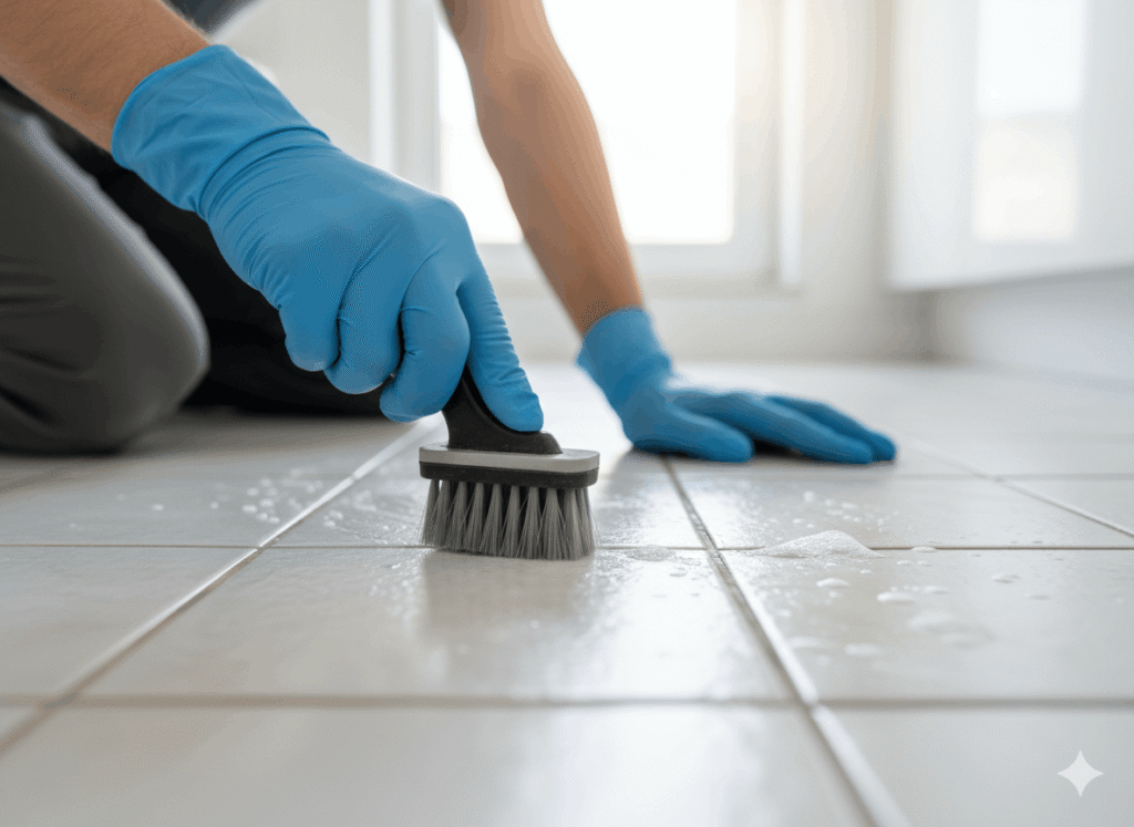 Professional deep cleaning detail work on tile